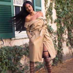 Off the Shoulder Trench Dress- House of CB